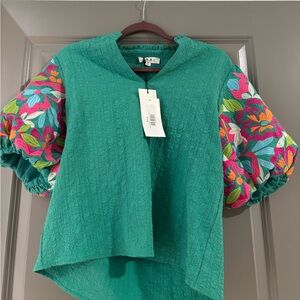 Thank Teal Textured Blouse